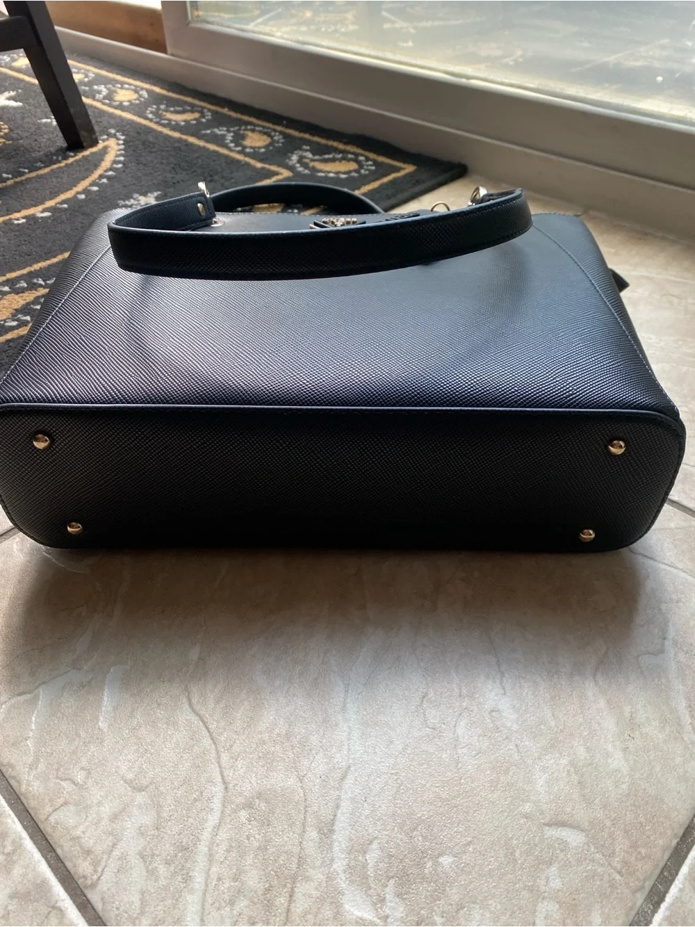 GUESS Black Textured Tote with Gold Logo Accent